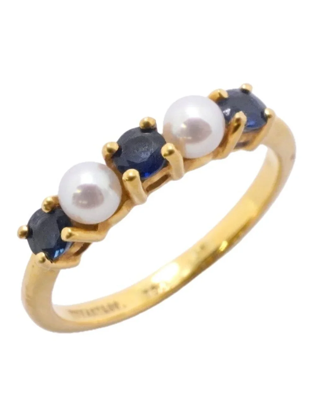 Tiffany & Co Ring 18K Yellow Gold Sapphire Pearl Blue